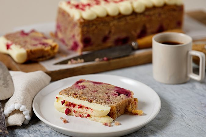 Raspberry Ripple Loaf Cake with Coffee